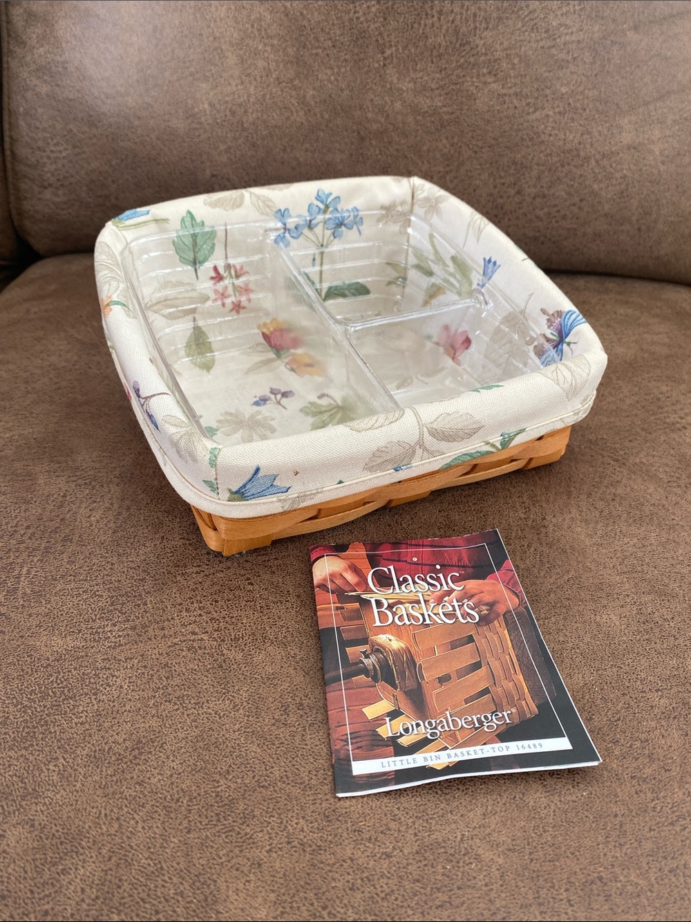 Longaberger Little Bin Basket Woven Storage Basket with Divided Insert